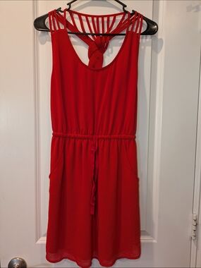 Naked Zebra Red Strappy Back Dress Small Sleeveless Mini Dress Pockets